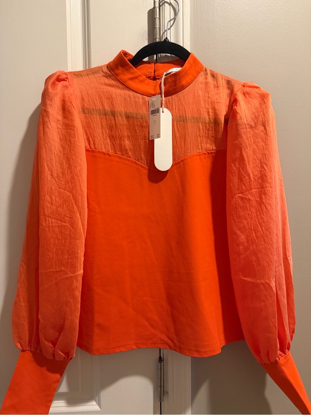 Flat White Bishop-Sleeve Blouse